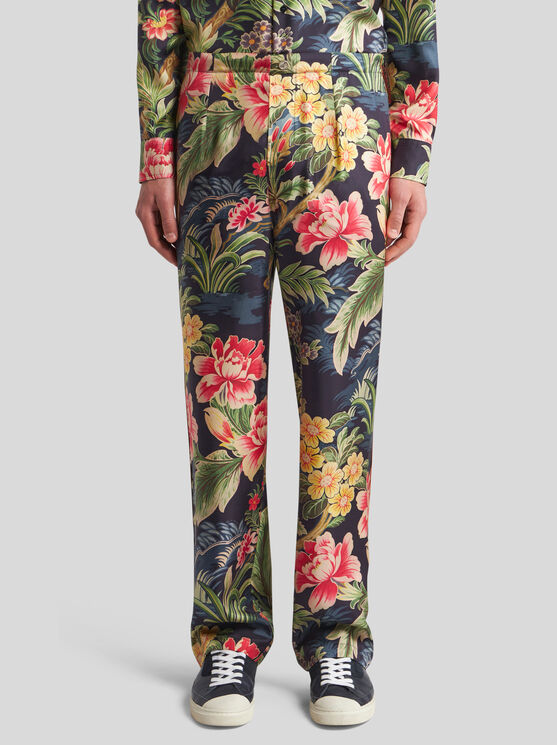 Shop Etro Printed Silk Trousers In Multicolour