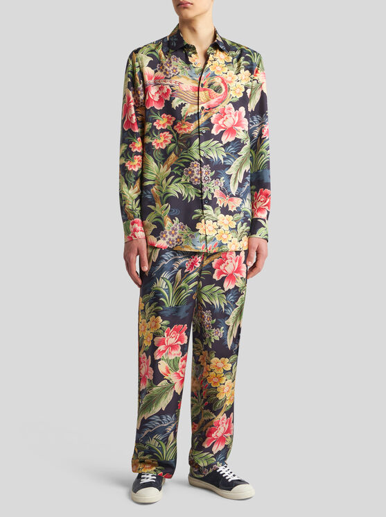 Shop Etro Printed Silk Trousers In Multicolour