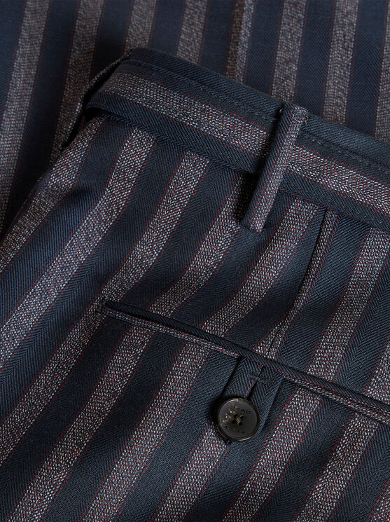 Shop Etro Striped Trousers With Belt In Navy Blue