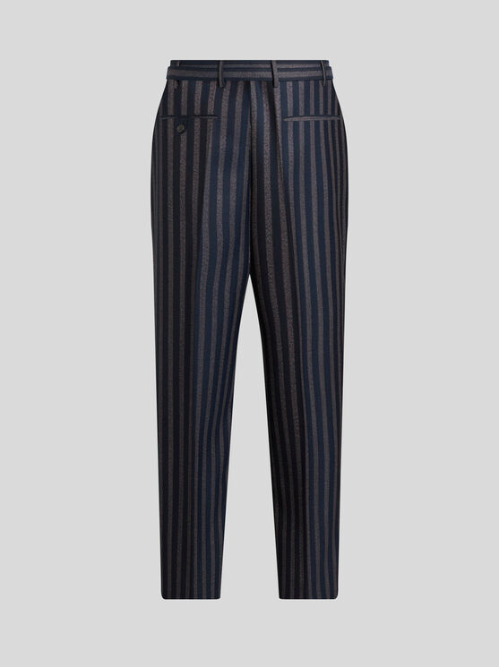 Shop Etro Striped Trousers With Belt In Navy Blue