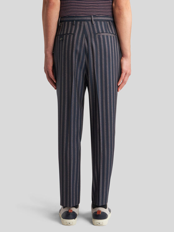 Shop Etro Striped Trousers With Belt In Navy Blue