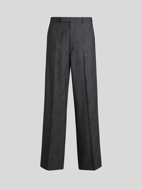 Shop Etro Wool Jacquard Trousers In Grau