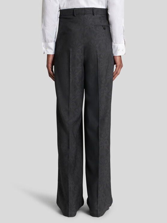 Shop Etro Wool Jacquard Trousers In Grau