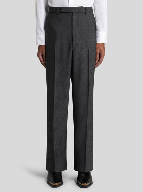 Shop Etro Wool Jacquard Trousers In Grau