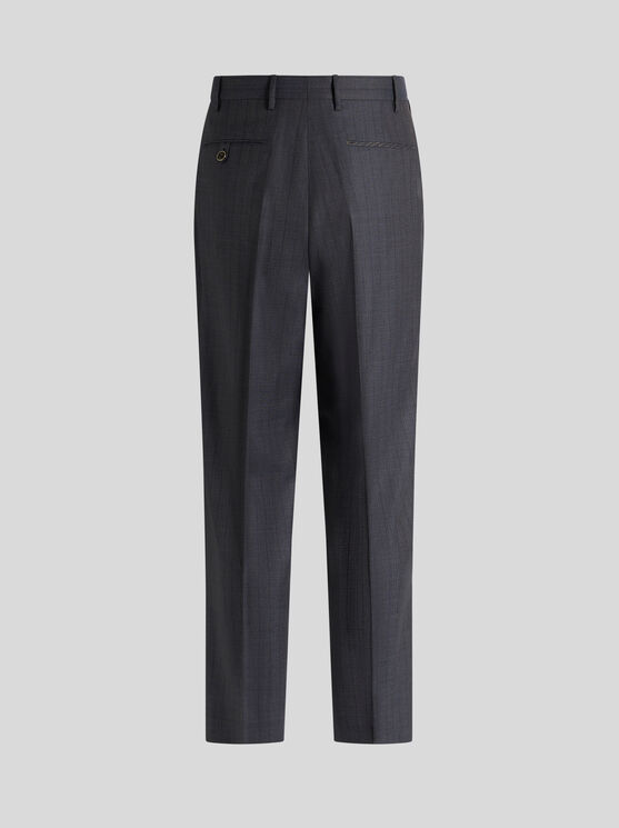 Shop Etro Wool Jacquard Trousers In Navy Blue