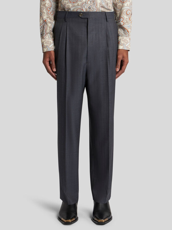 Shop Etro Wool Jacquard Trousers In Navy Blue