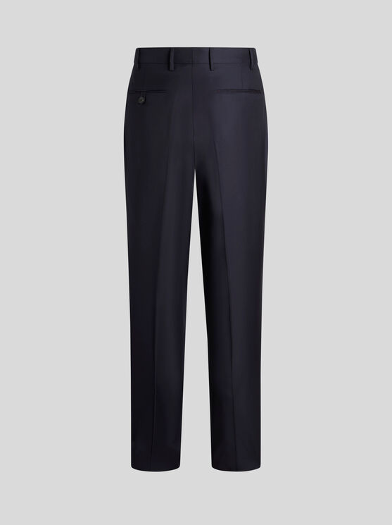 Shop Etro Wool Trousers With Pleats In Navy Blue