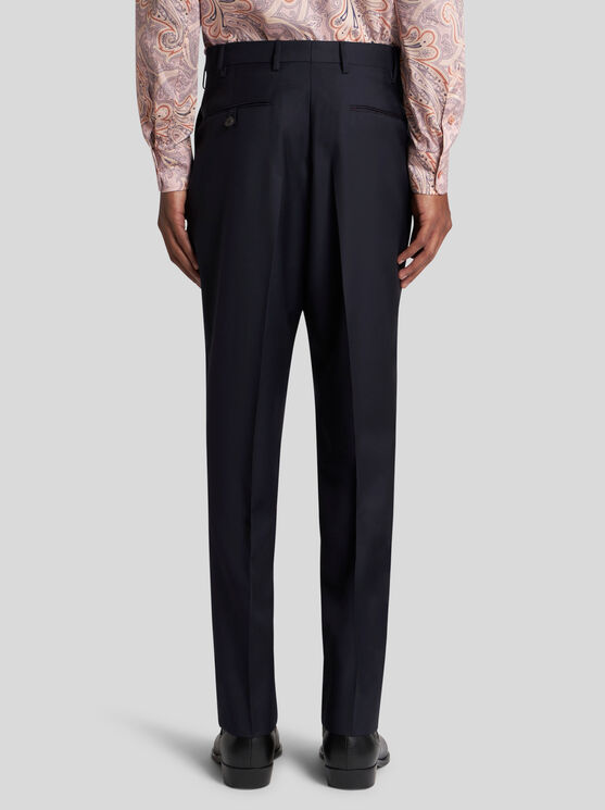 Shop Etro Wool Trousers With Pleats In Navy Blue