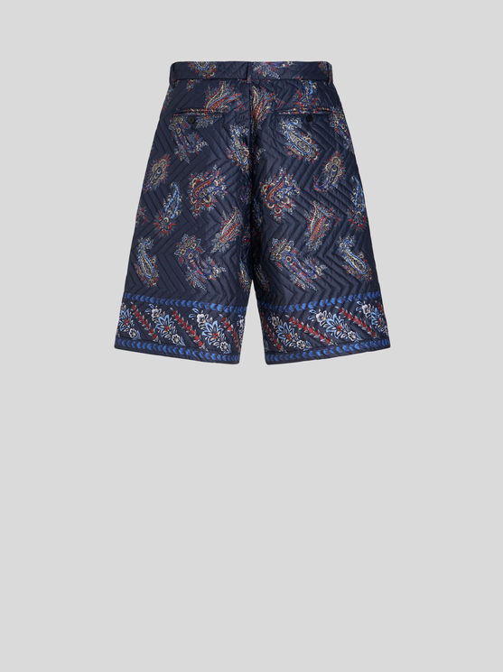 Shop Etro Paisley Quilted Nylon Bermuda Shorts In Navy Blue