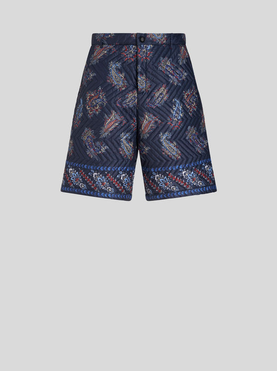 Shop Etro Paisley Quilted Nylon Bermuda Shorts In Navy Blue