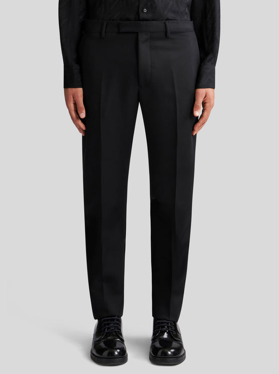 Shop Etro Wool And Mohair Slim-fit Trousers In Black