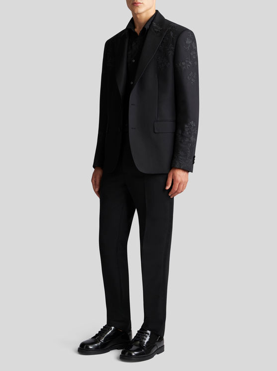 Shop Etro Wool And Mohair Slim-fit Trousers In Black