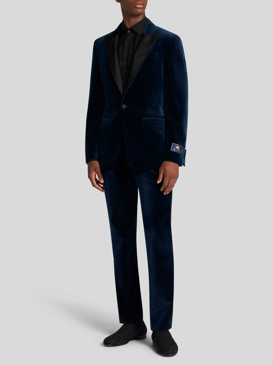 Etro , Stretch Cotton Evening Trousers, Man, Navy Blue, Size 60 In Navy Blue