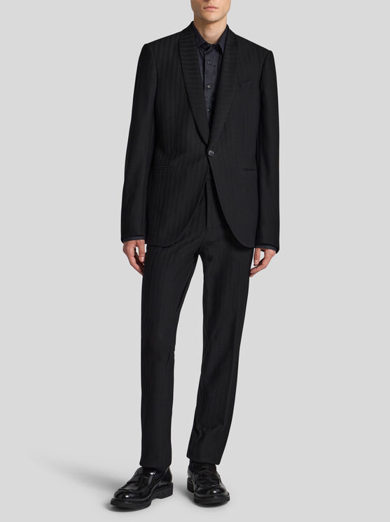 Etro Striped-effect Jacquard Evening Trousers In Black