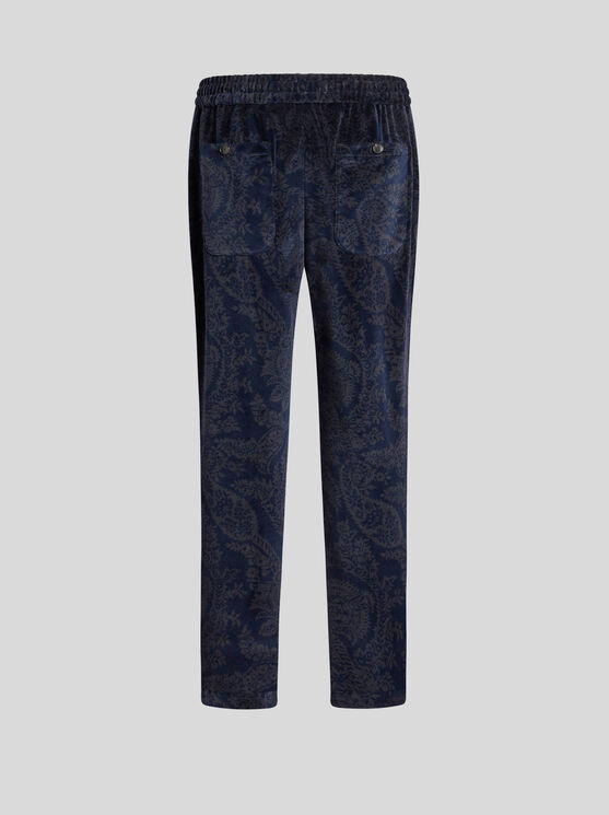 Shop Etro Paisley Trousers In Navy Blue