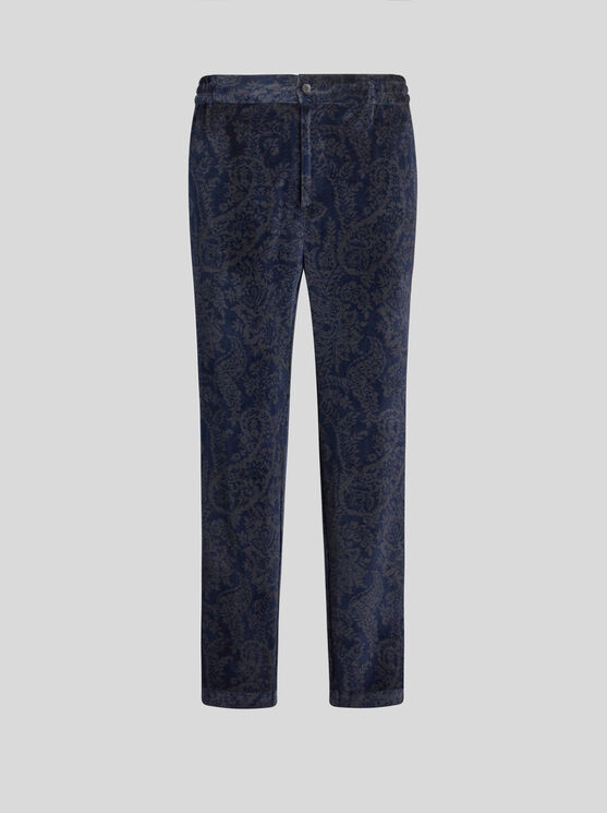 Shop Etro Paisley Trousers In Navy Blue