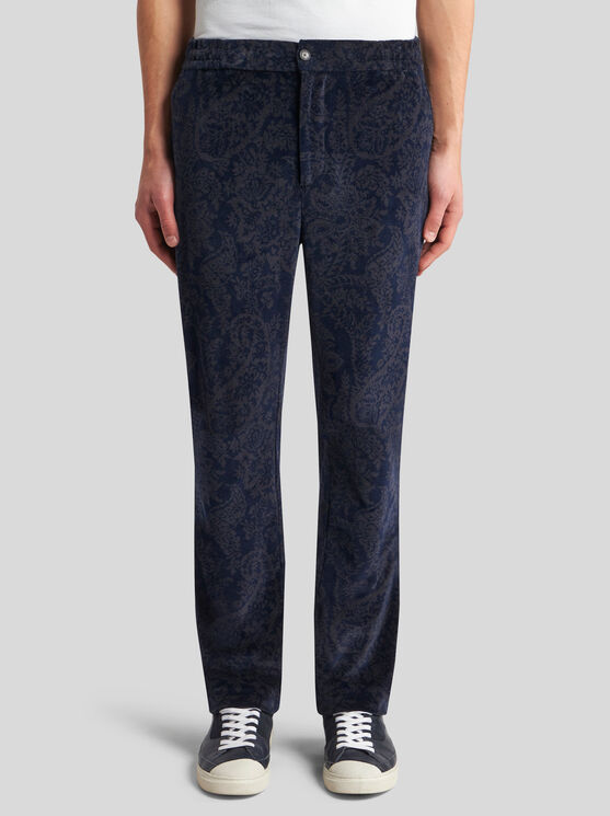 Shop Etro Paisley Trousers In Navy Blue