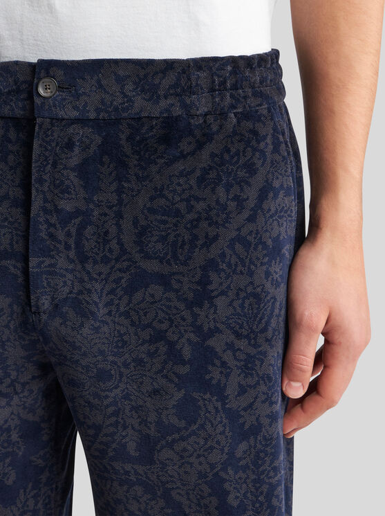 Shop Etro Paisley Trousers In Navy Blue