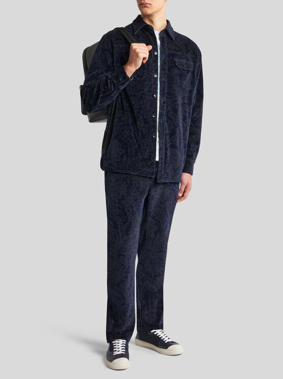 Shop Etro Paisley Trousers In Navy Blue