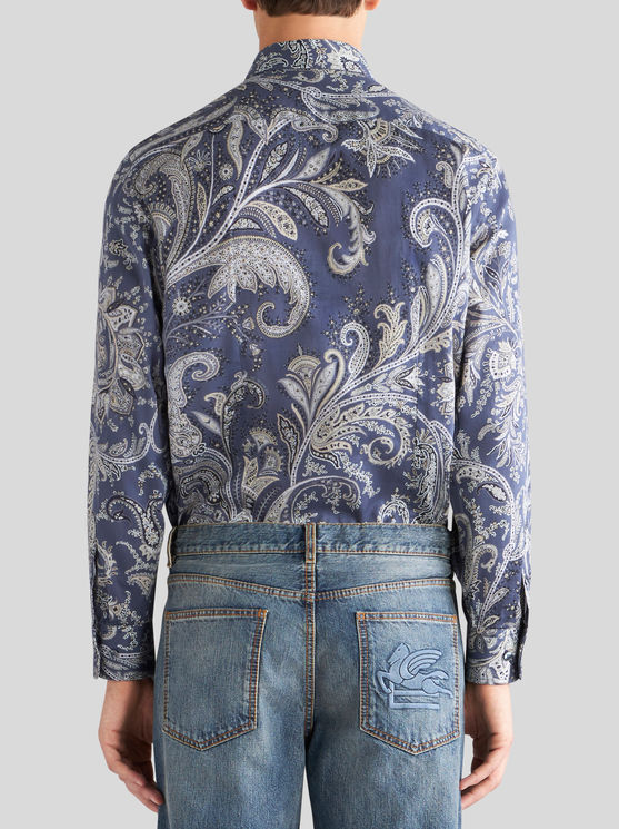 Shop Etro Paisley Cotton Shirt In Light Blue