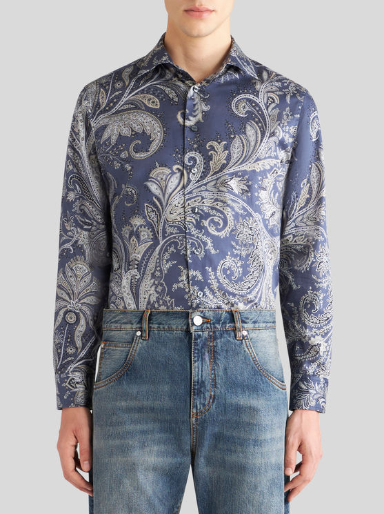 Shop Etro Paisley Cotton Shirt In Light Blue