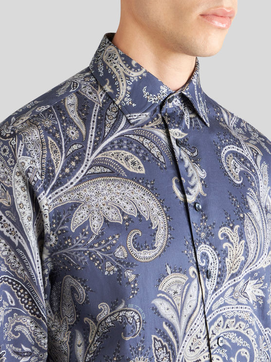 Shop Etro Paisley Cotton Shirt In Light Blue