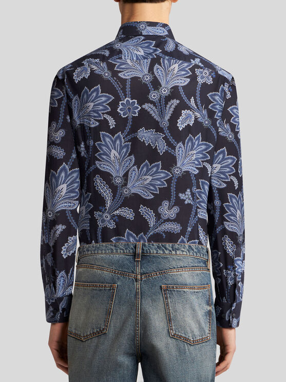 Shop Etro Floral Shirt In Navy Blue