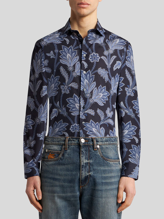 Shop Etro Floral Shirt In Navy Blue