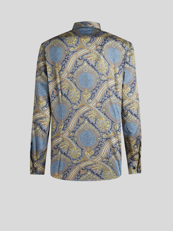 Shop Etro Printed Cotton Shirt In Navy Blue