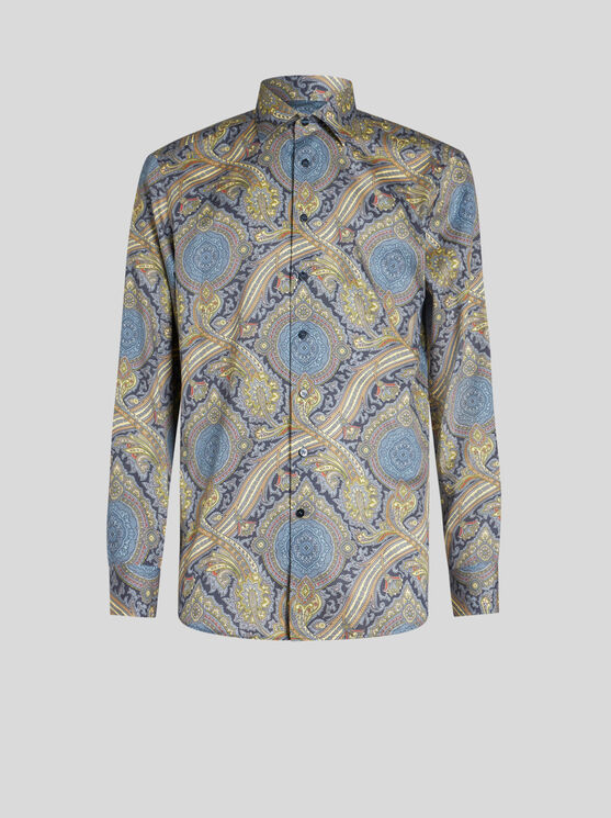 Shop Etro Printed Cotton Shirt In Navy Blue