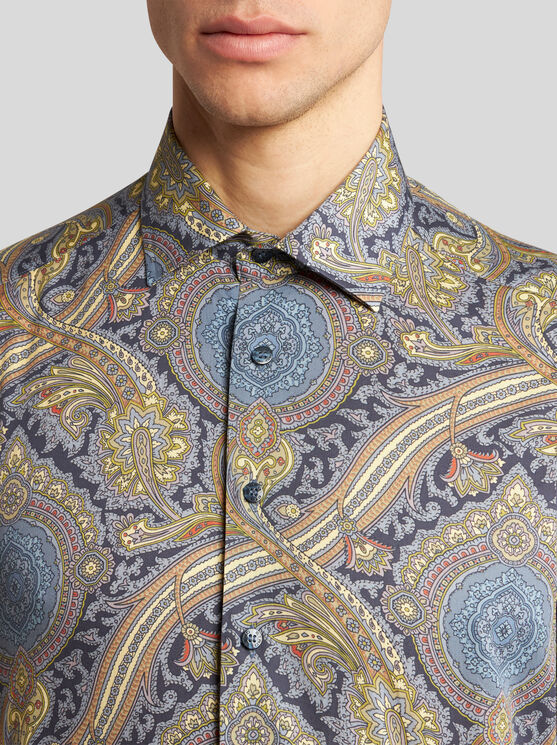 Shop Etro Printed Cotton Shirt In Navy Blue