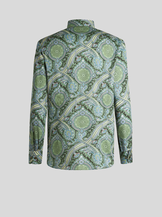 Shop Etro Printed Cotton Shirt In Green