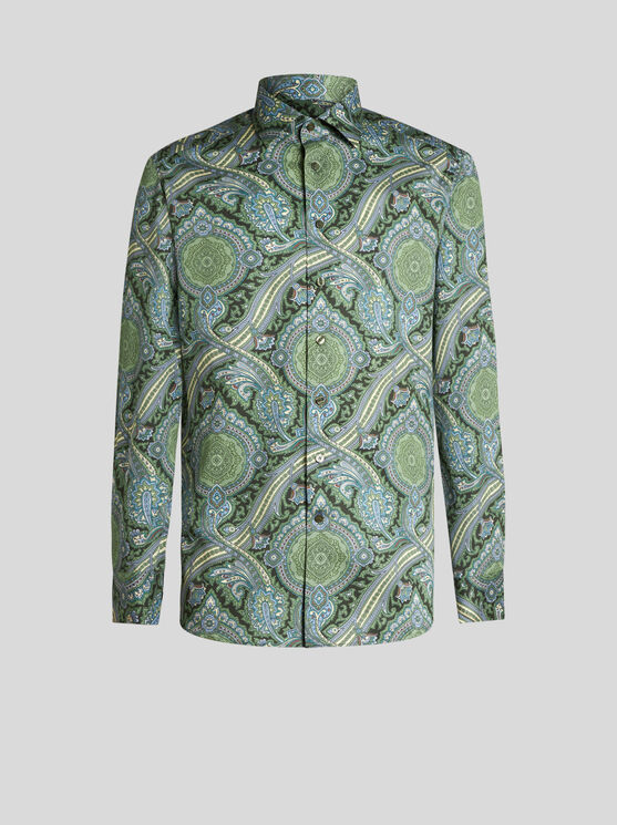 Shop Etro Printed Cotton Shirt In Green