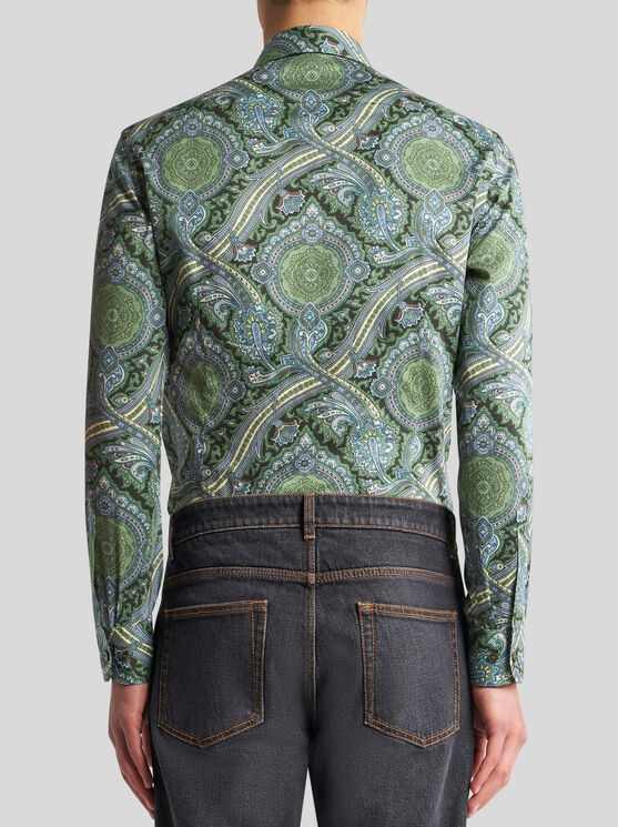 Shop Etro Printed Cotton Shirt In Green