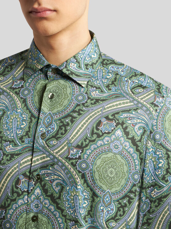 Shop Etro Printed Cotton Shirt In Green