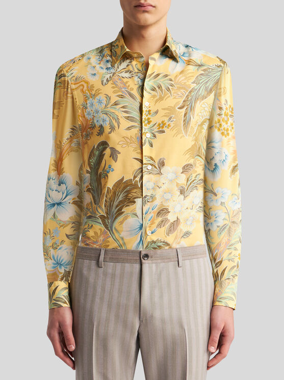 Shop Etro Floral Cotton Shirt In Yellow