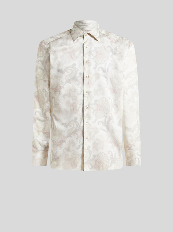 Etro , Maxi Flower Paisley Shirt, Man, Grey, Size 48 In Grey
