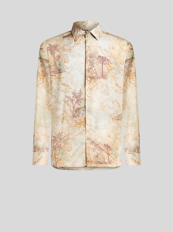 Etro Safari-print Cotton Shirt In Beige