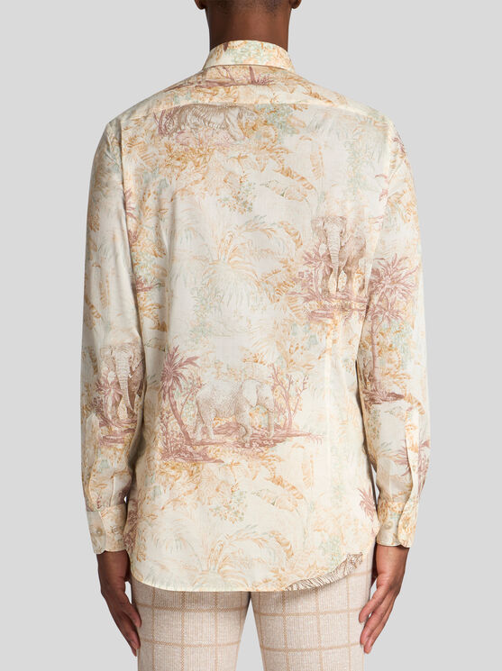 Etro Safari-print Cotton Shirt In Beige