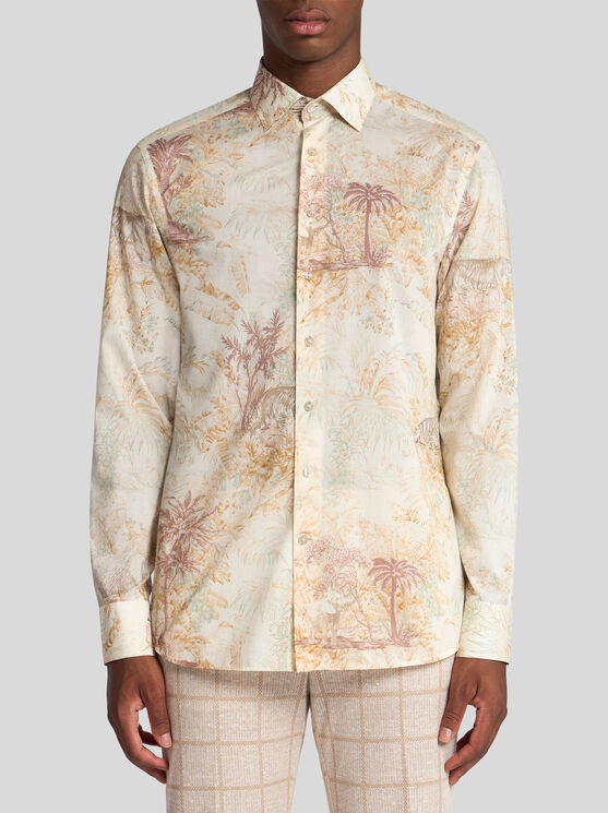 Etro Safari-print Cotton Shirt In Beige