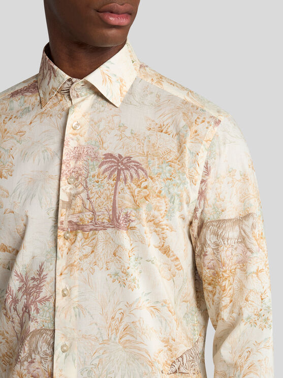 Etro Safari-print Cotton Shirt In Beige