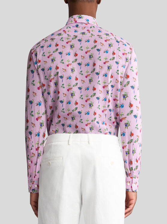 Etro Micro-striped Shirt With Flowers In Pink