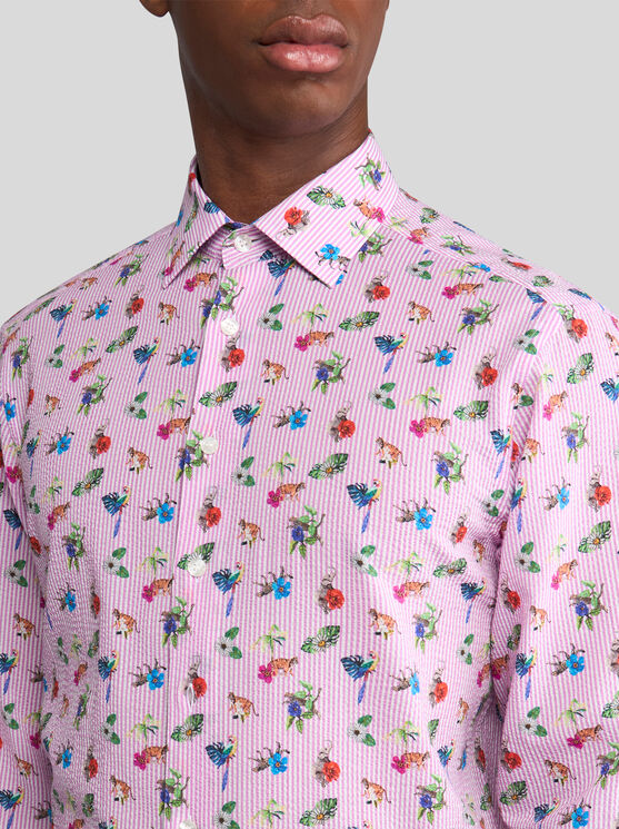Etro Micro-striped Shirt With Flowers In Pink