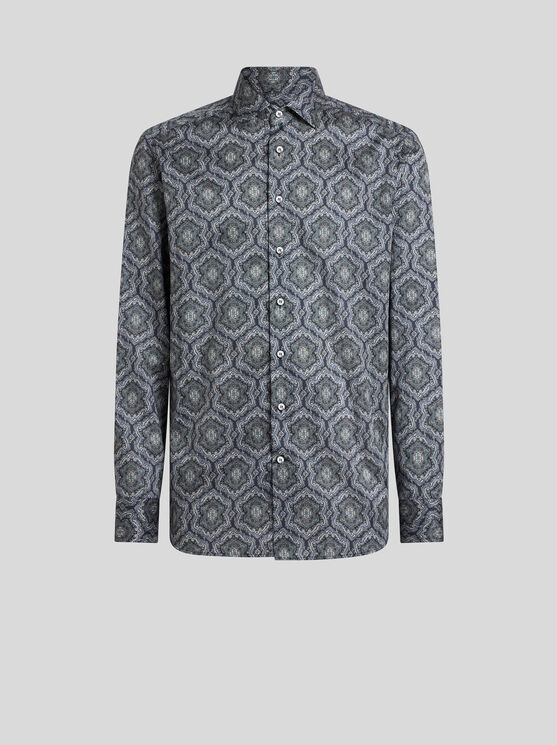Etro Shirt Collar Printed Cuffed Sleeves In Blue