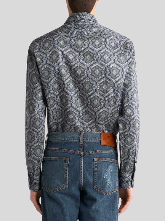 Etro Shirt Collar Printed Cuffed Sleeves In Blue