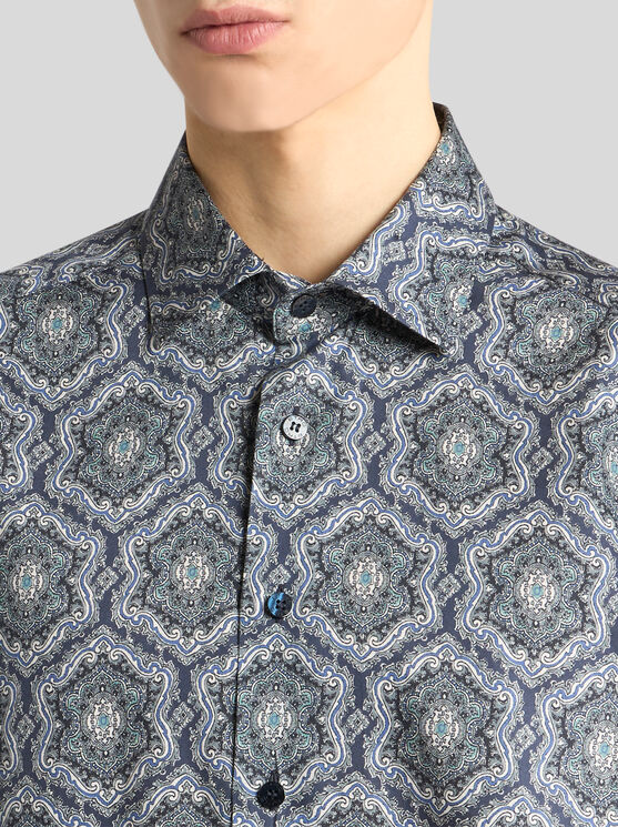 Etro Shirt Collar Printed Cuffed Sleeves In Blue