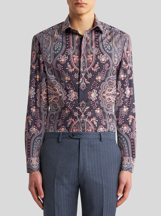 Shop Etro Paisley Shirt In Navy Blue