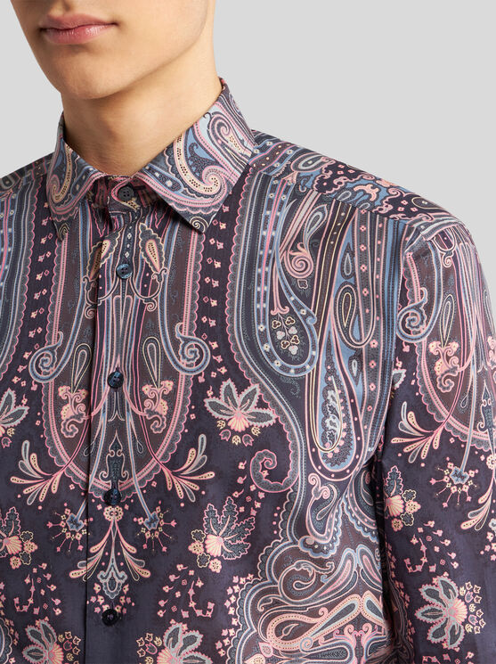 Shop Etro Paisley Shirt In Navy Blue