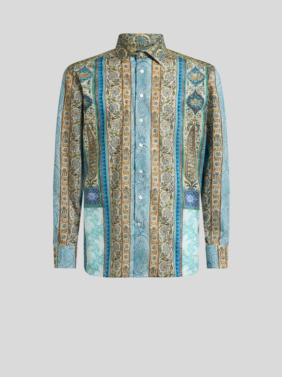 Shop Etro , Printed Cotton Shirt, Man, Light Blue, Size 44