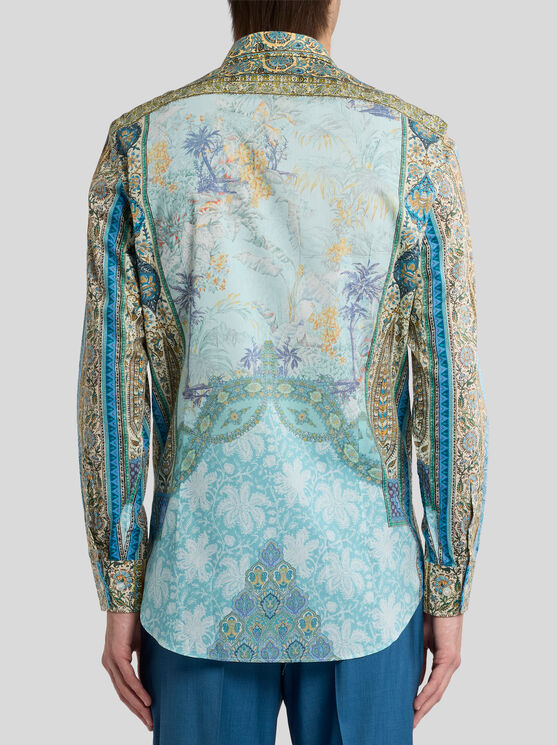 Shop Etro , Printed Cotton Shirt, Man, Light Blue, Size 44